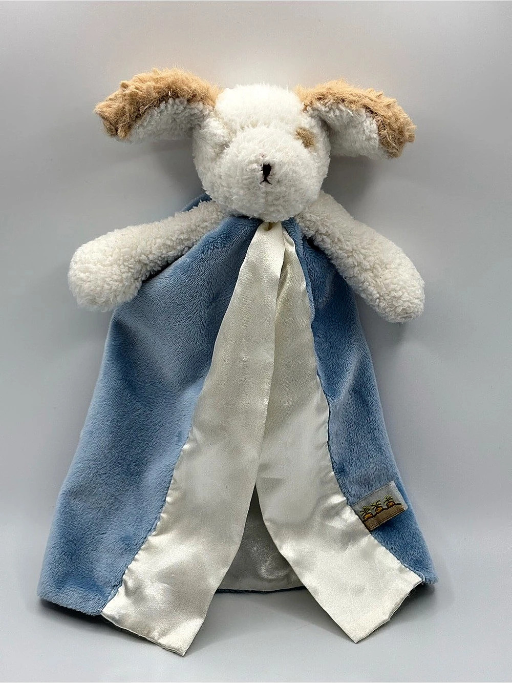 Bunnies by the Bay SKIPIT Puppy Dog Lovey Security Blanket Blue White Satin Trim